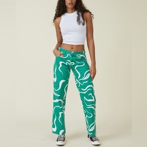 Cotton On Low Rise Green and White Swirl Straight Jeans